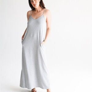 Carly Jean Los Angeles Light Gray Spaghetti Strap Maxi Dress